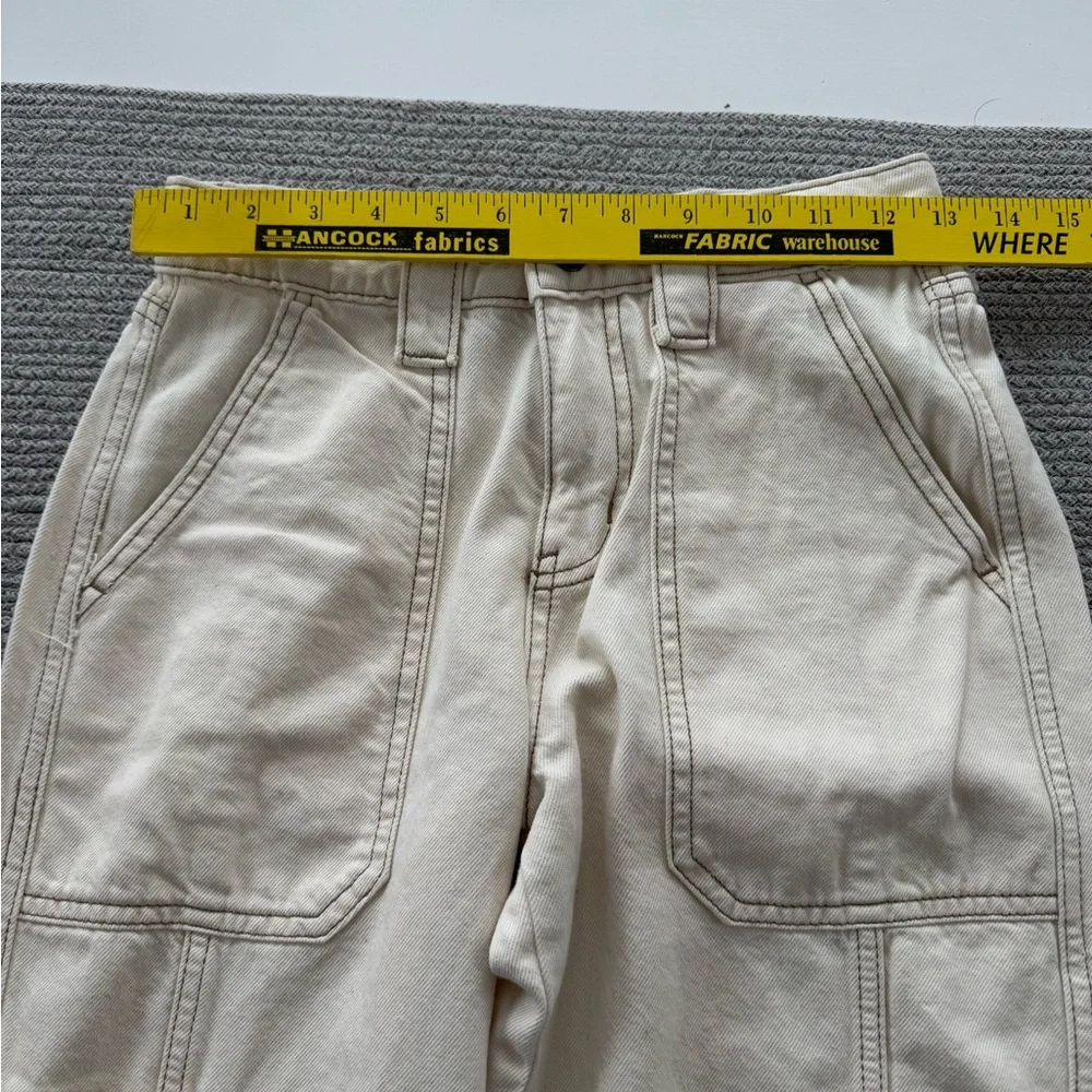 Wild Fable Ecru Ivory Cream High Rise Cargo Pants Wide Leg Denim Jeans Sz 00